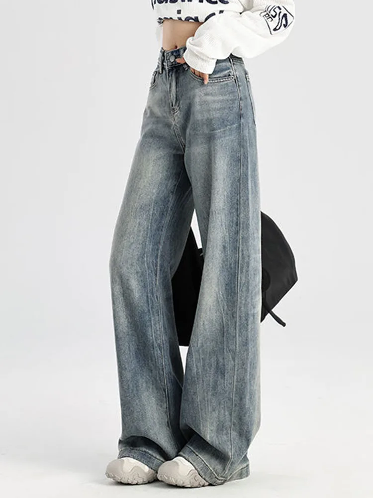 Vintage Baggy Thicken Wide Leg Jeans Women Korean High Waist Velvet Lined Straight Denim Pants Winter Warm Streetwear Vaqueros