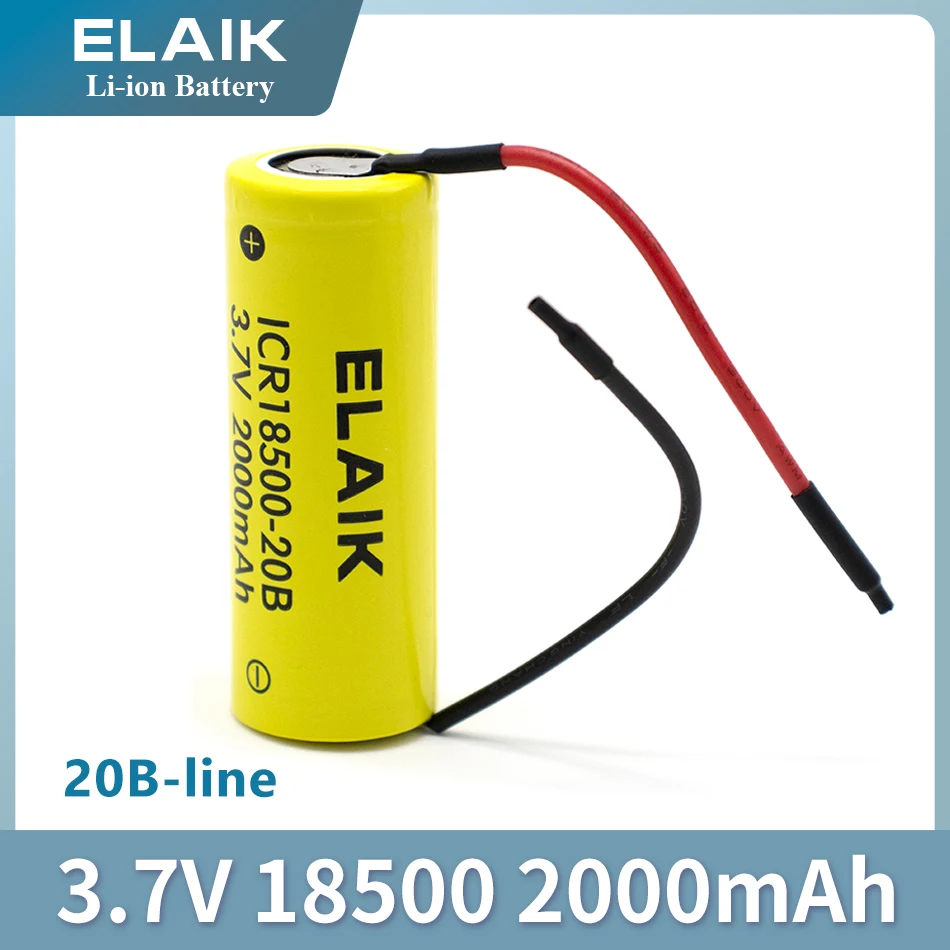 10PCS 3.7V Rechargeable Battery ICR18500-20B 2000mAh Recarregavel Lithium ion Battery + DIY Linie