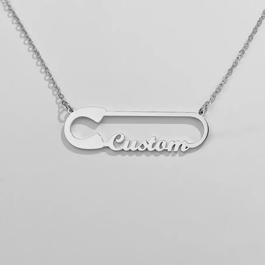 GUILING Customized Chain Necklace Pin Paperclip Charm Personalized Name Pendant Gold Necklace Women Stainless Steel Jewelry Gift