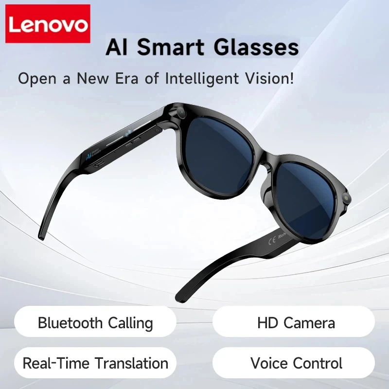 

Lenovo AI Smart Glasses HD Camera LED light AI Translation Dialogue 290mAh Battery Meeting Video Record Outdoor Sports Sunglasse