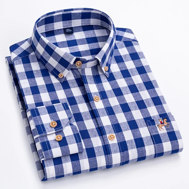 New in shirt over size 6XL long-sleeve Shirts for men100%Cotton slim fit formal plain shirt single pocket office striped clothes