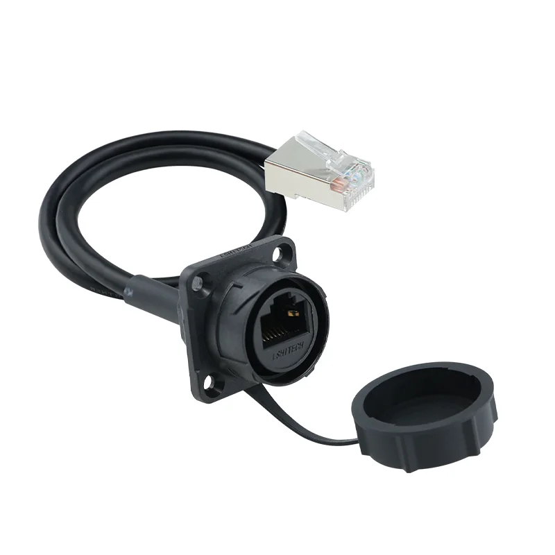 Lshitech Panel Mounting Shielded RJ45 Waterproof Connector Cat5e/6 8P8C Ethernet Cable Coupler Adapter with Waterproof/Dust Cap