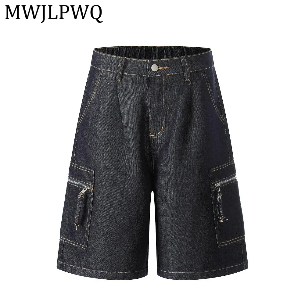 

Модные мужские джинсовые рабочие шорты MWJLPWQ в американском стиле, повседневные, прямого кроя, с карманами на молнии, широкие штанины, новинка лета 2026, 14435