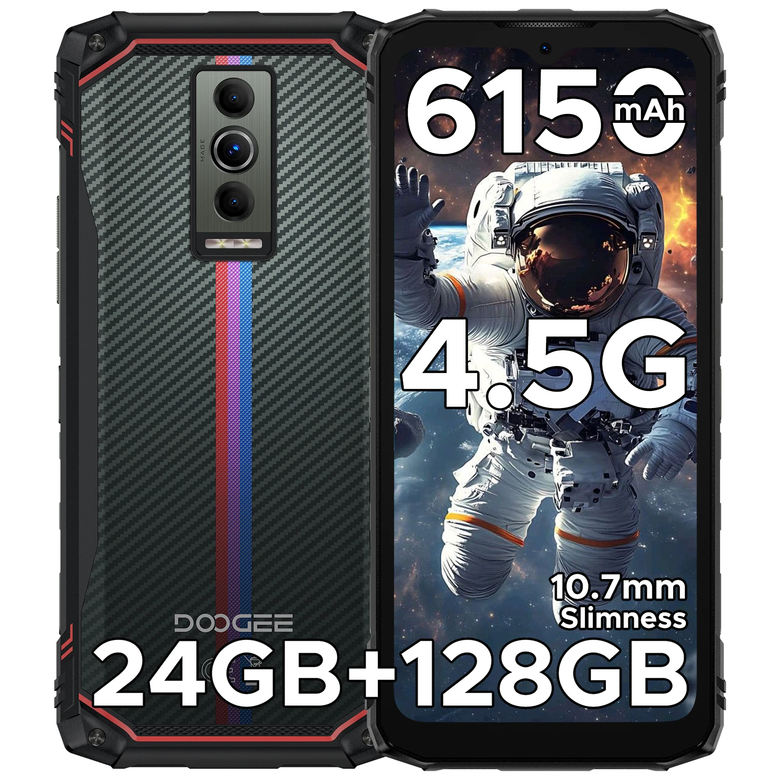 DOOGEE Blade 10 Energy Rugged phone 10.7mm Ultra-Thin Android 15 Gemini AI 6150mAh 24GB(4+20) RAM 128GB ROM 6.56' 90Hz Cellphone