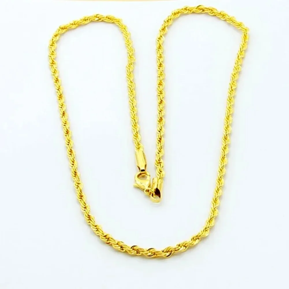 Hot y2k 18K Gold Necklace 3MM Twisted Rope Twist Electroplating Chain for Men Women Wedding Jewelry Gifts