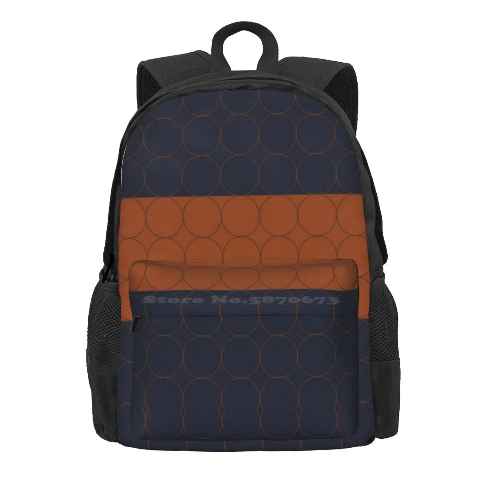 Navy And Rust Circles Iv Hot Sale Schoolbag Backpack Fashion Bags Navy Rust Circles Dark Blue Pattern Design Design By Blerta