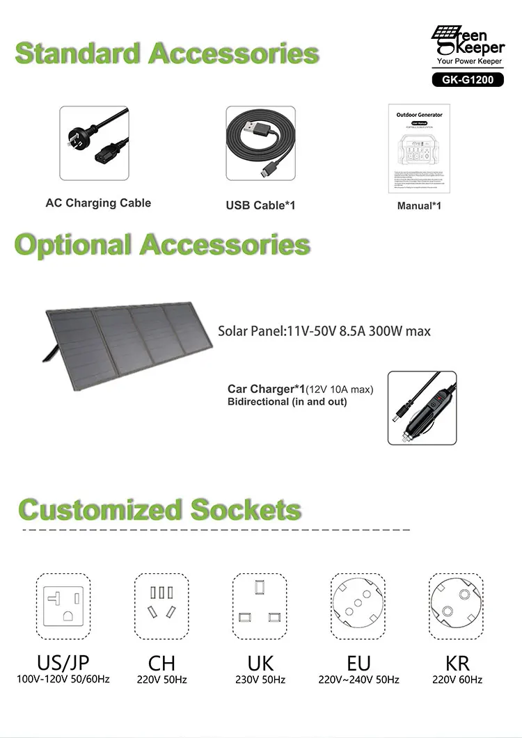 Solar Generator Lithium Battery Emergency Power Supply With 1200W AC Outlet for Outdoors Camping Fishing Backup