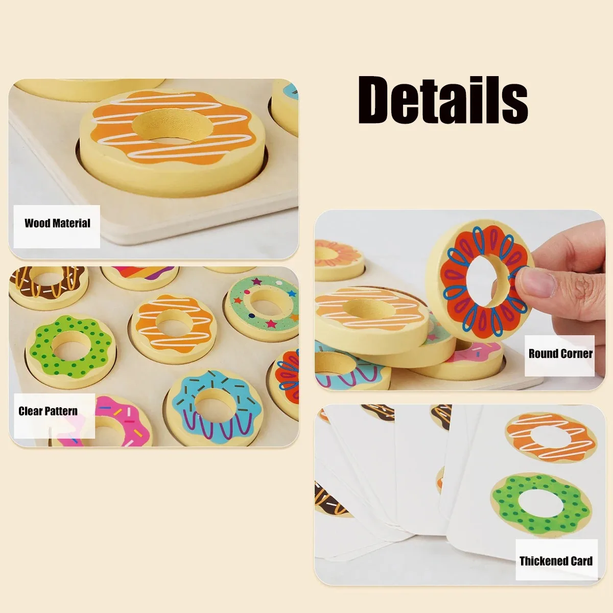 Wooden Doughnut Color Matching Toys Montessori Early Education Puzzle Color Perception Toy for Preschool Age Toddlers Boys Girls