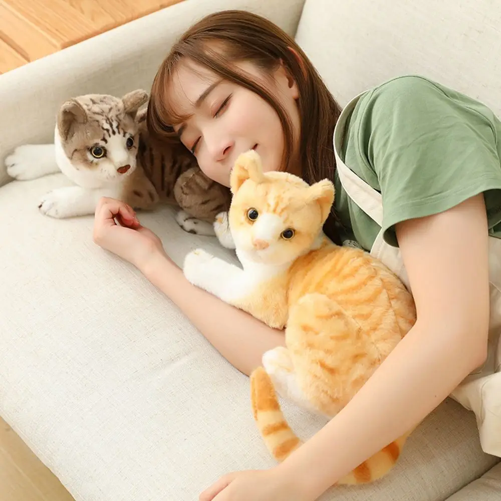 Doll Home Decor Cartoon Animal Pillow American Shorthair Siamese Cat Plush Doll Stuffed Lying Cat Simulation Cat Pet Toys