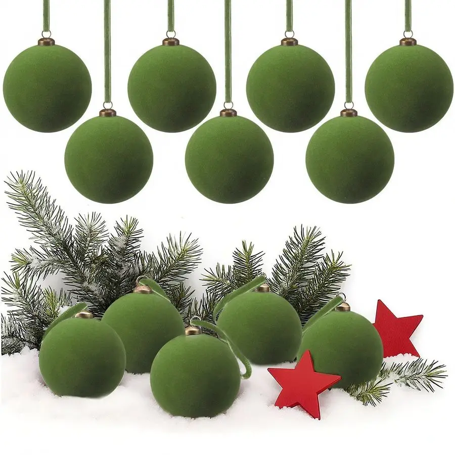 

Pcs Green Velvet Christmas Balls Bulk 3.15 Inch Flocked Christmas Tree Ball Ornaments Xmas Shatterproof Hanging Ornaments for Xm