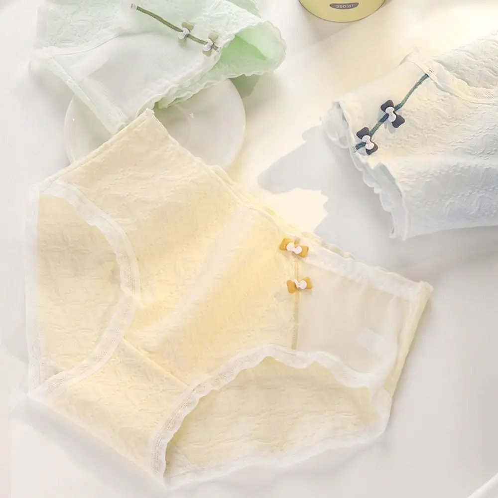 

5PCS Fashion Mid Waist Sweet Panties Cotton Crotch Underpants Mesh Briefs Underwear Bow Seamless Briefs Women Girls