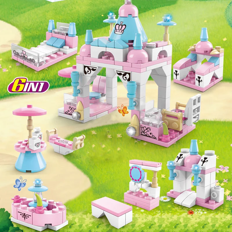 6-in-1 Girls Castle Building Block Kit - Create Unique Structures with Deformable Combinations Compatible with LEGO!