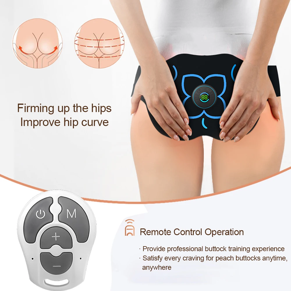 EMS Glute Trainer Electric Buttock Muscle Stimulator with Remote Control 10 Modes 39 Intensity Levels Silicone Pad Hip Lifting Shaping Massager