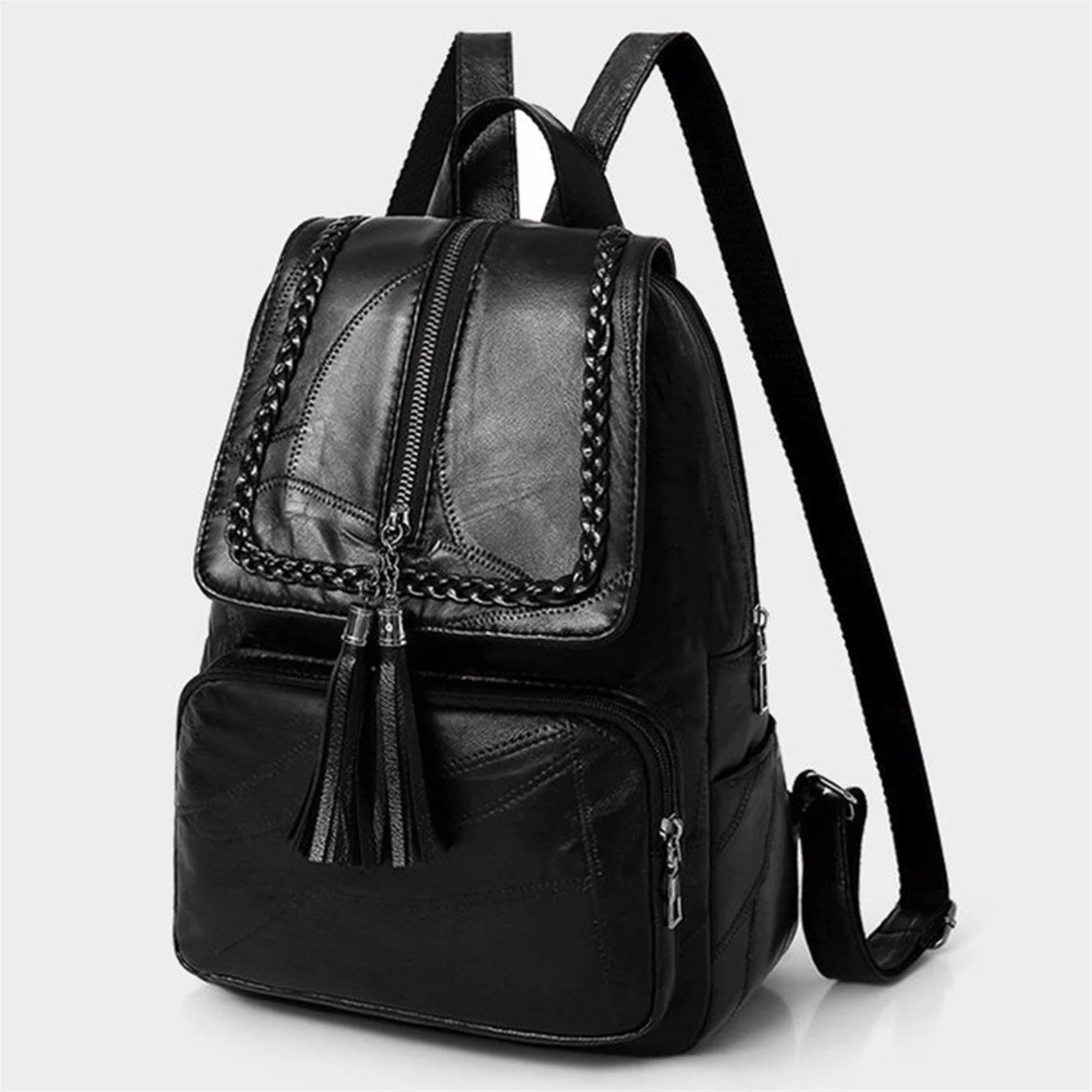 2024 Women\'s PU Leather Backpack School Bag Classic Black Waterproof Travel multi-function Shoulder Bag Rucksack