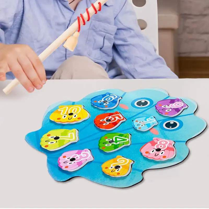 Toddler Fishing Game Seashell Design Preschool Learning Toy Hand-Eye Cognition Fishing Toy With Numbers For Early Learning