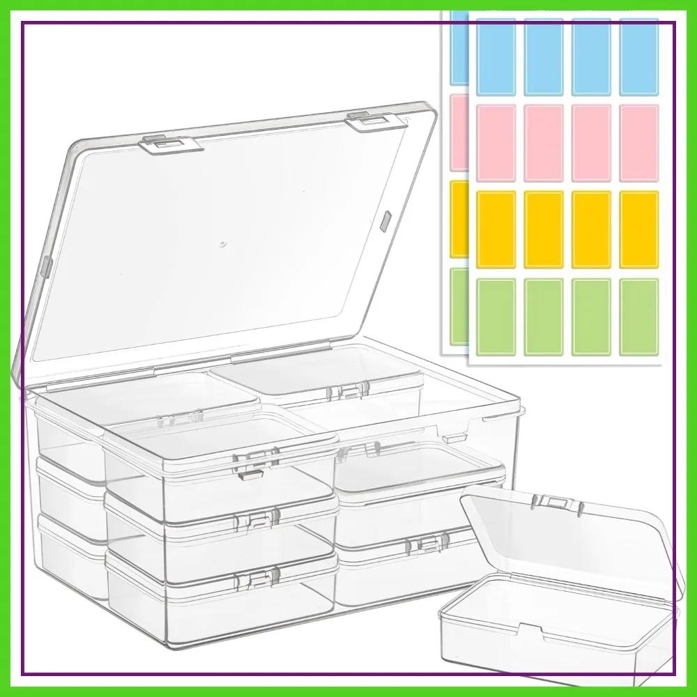 

12 Clear Plastic Organizer Boxes with Hinged Lids for Beads, Jewelry, Crafts, Electronics, Hardware, School Supplies