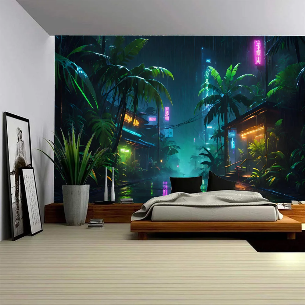 

Plant landscape tapestry coconut tree sea print wall hanging home decoration living room background wall decoration poster