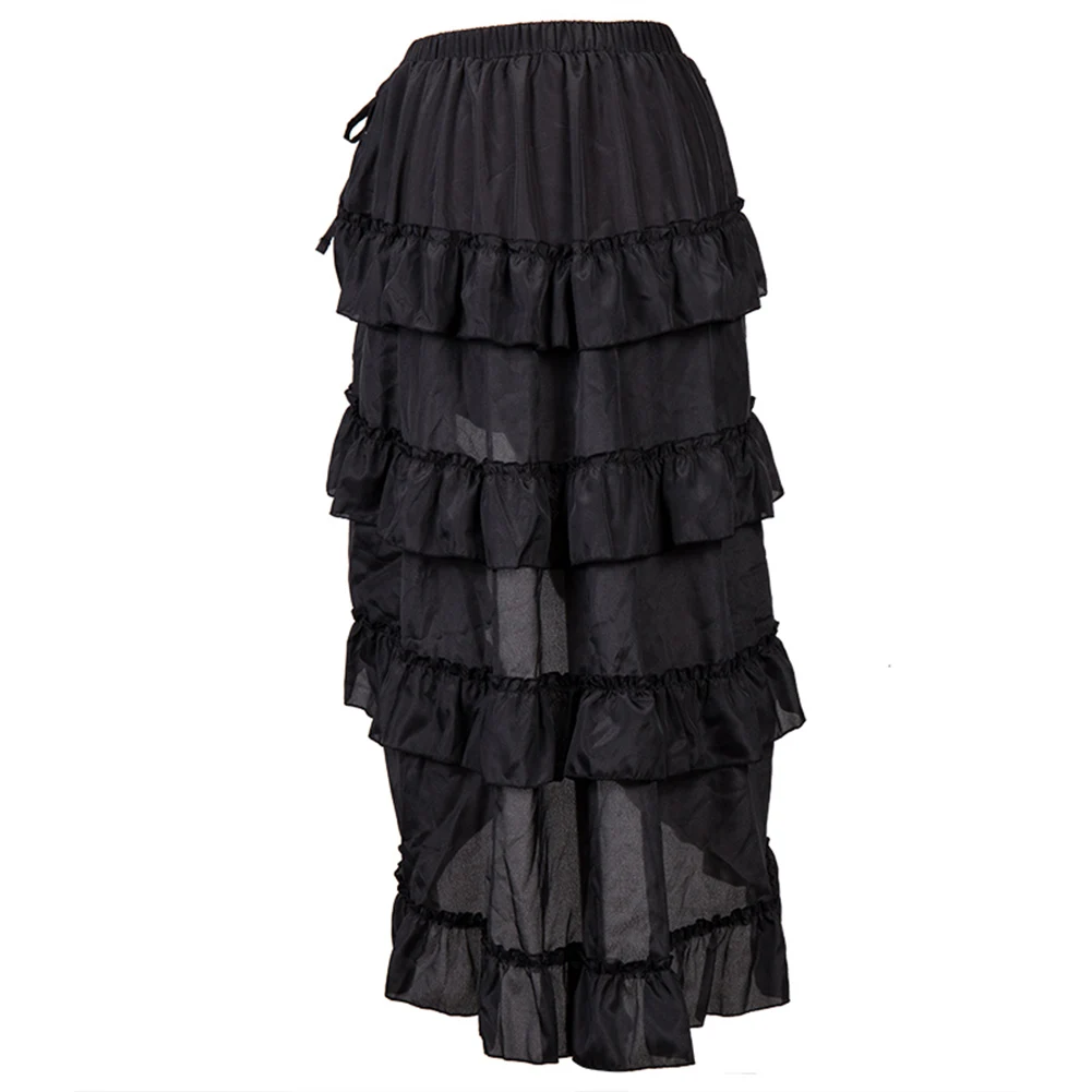 Brown Front Short Back Long Asymmetrical Steampunk Vintage Skirt Victorian Ruffles Skirts For Women y2k Medieval Gothic Clothes