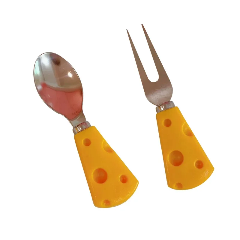 3 Pcs Cheese Shape Dinnerware Set Mini Stainless Steel Knife Fork Spoon Flatware Safe Kitchen Tablewar