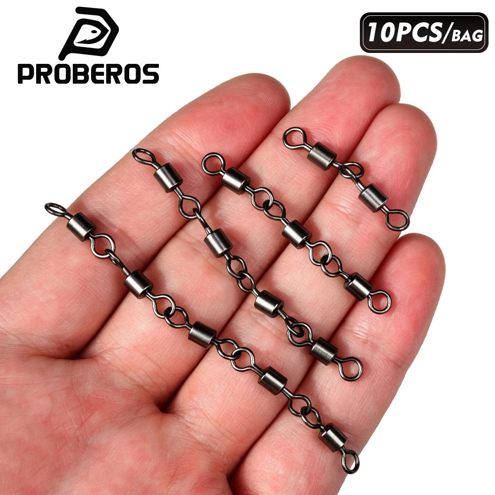 PROBEROS 10Pcs/Bag Multi Joint Barrel Swivel Fishing Connector Anti‑Twist Rolling Swivel Chain Sea Carp Bass Fishing Accessories