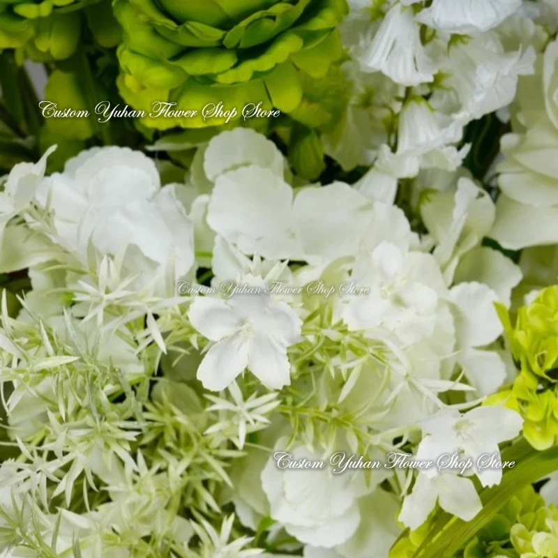 الأخضر الأبيض الكوبية روز دلفينيوم قوس شنق تشكيلة الأزهار كرة زهرية ديكور الزفاف الطابق الأزهار صف حفلة الحدث الدعامة #6