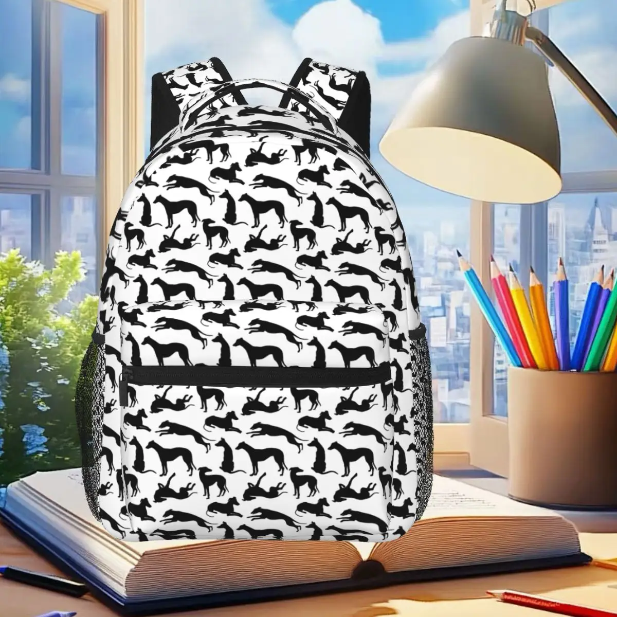 

White Galgos Greyhound Whippet Dog Backpack Student Boys Girls BookBag Children School Bag Computer Shoulder Bags for Men Women