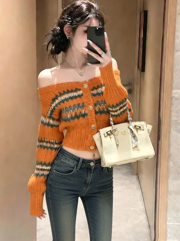 

Новинка! Модный женский топ на одно плечо из трикотажа, оранжевый, сексуальный, для повседневной носки, весна.