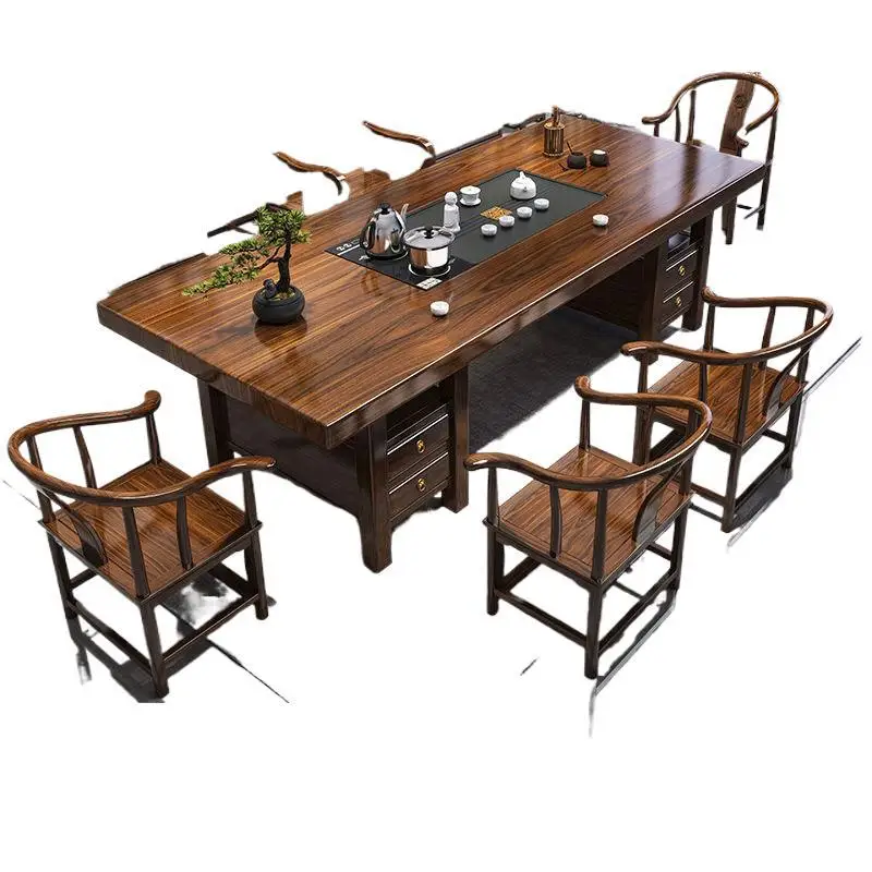 

Solid wood large board, tea table and chair combination, new Chinese home