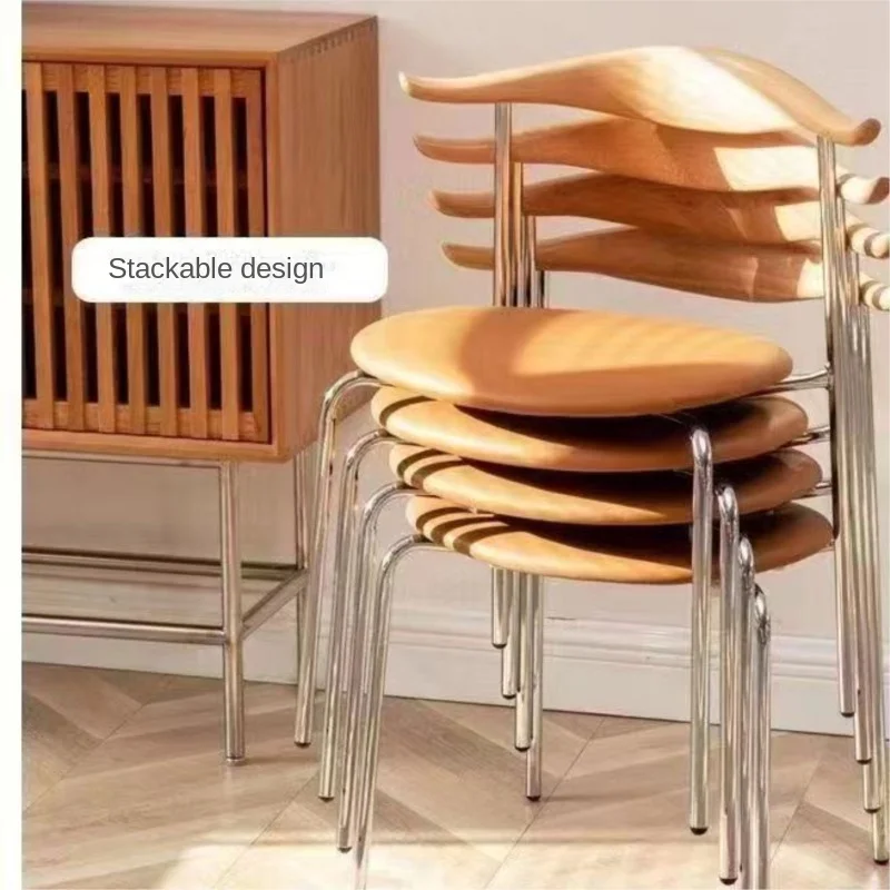 Light Luxury Cow Horn Dining Chair Modern Minimalist Creative Home Solid Wood Soft Pack Chair, Loft Minimalist Coffee Shop Chair image 4