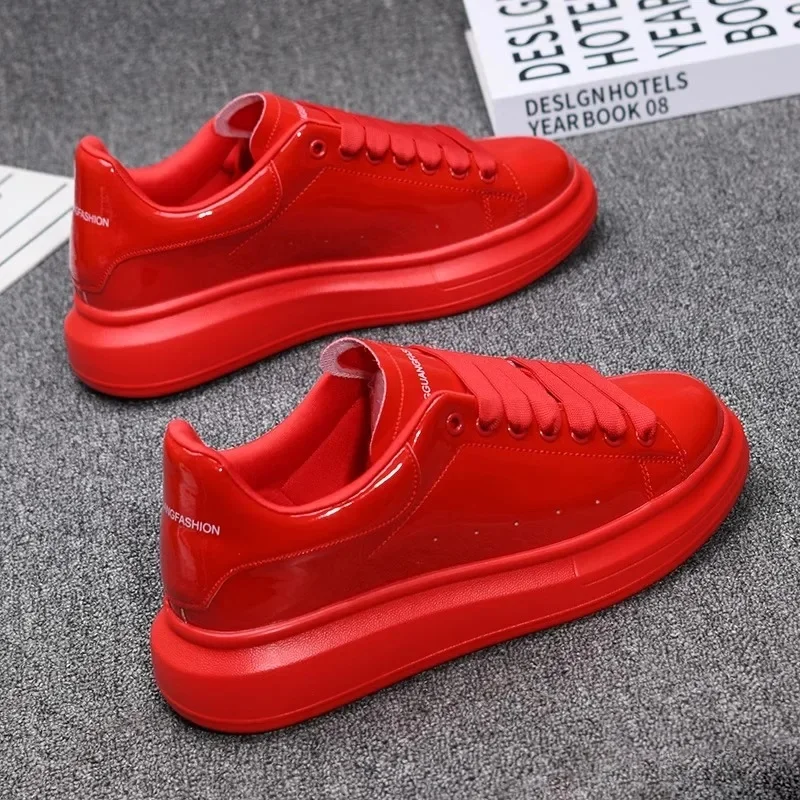 2025 Lacquered White Casual Shoes for Men Women Patent Leather Sneakers Thick Sole Skateboard Outdoor Tennis Walking Wear view 2