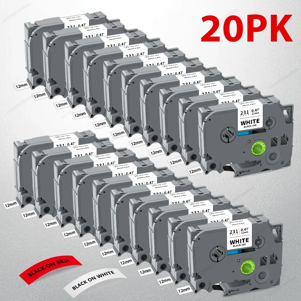 1~20PK TZe231 Compatible for Brother TZe-231 TZ-231 Laminated Label Tape Black on White for Brother P-touch PTH110 Label Maker