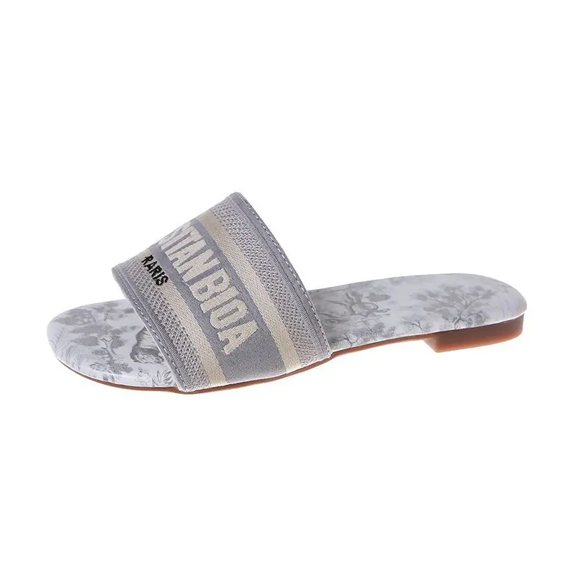2024 Letter Slippers Fashion Flat Woman Single Shoes Casual Shoes Female Outer Wear Letter Sandals Women\'s Shoes Flat