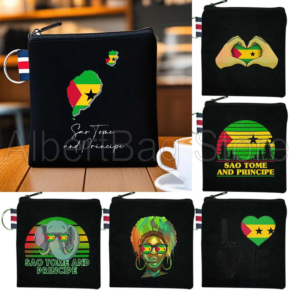 

Sao Tome Principe Map Flag Gifts Cute Canvas Key Coin Purse Small Cotton Bag Travel Storage Card Bags Wallet Holders Zip Pouch