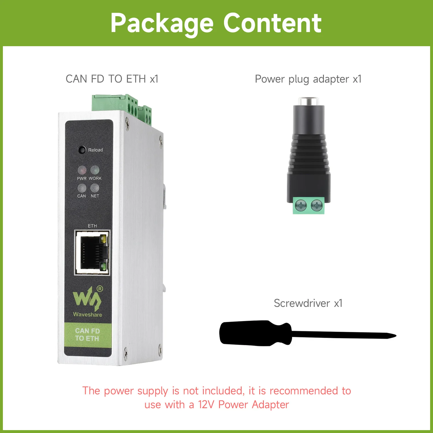Waveshare CAN FD Protocol Converter, CAN FD To ETH Bidirectional Data Communication, Supports 5 Data Conversion Modes CAN 2.0A