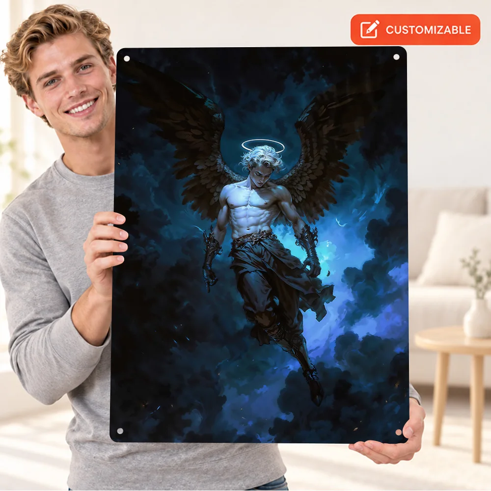 Lucifer Textured Metal Poster Personalized Aluminum Sign Gothic Digital Illustration Wall Art For Reading Nook Birthday Gift