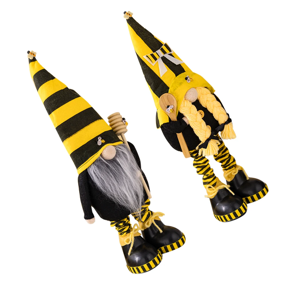 

2pcs Gnome Decorations Summer Bee Festival Dwarf Ornaments Cute Small Adornment for Sofa Desktop Porch Party Spring Fabric
