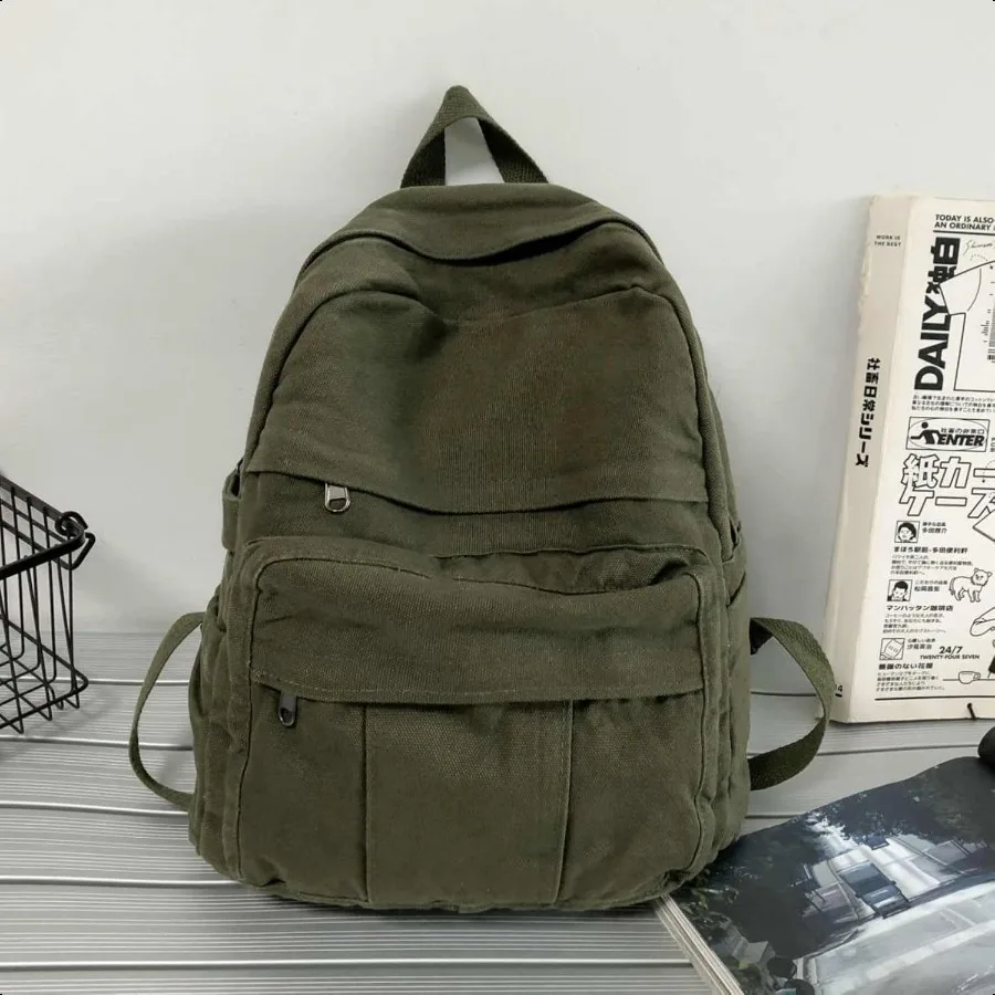 Mochila militar de lona verde para mulheres homens retro estética mochila básica para estudantes universitários do ensino médio viagem la