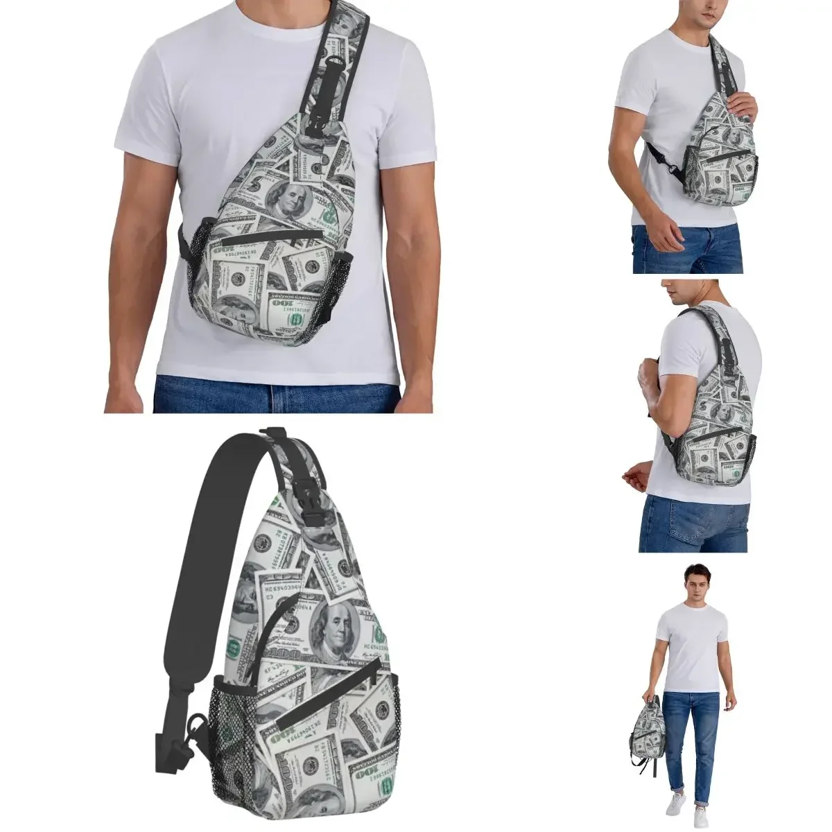 100 Dollar Bills USA Crossbody Sling Bags Small Chest Bag Money Shoulder Backpack Daypack for Hiking Outdoor Bag