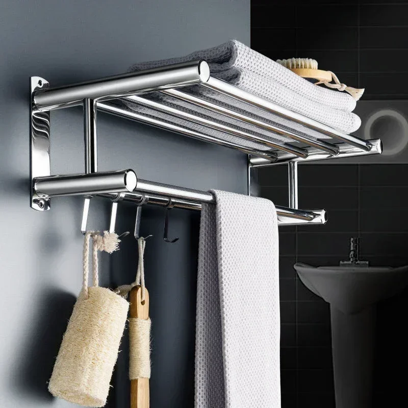 Stainless Steel Bath Towel Rack Perforation-free Hotel Hotel Bathroom Rack Towel Rack Towel Bar Bathroom Shelves