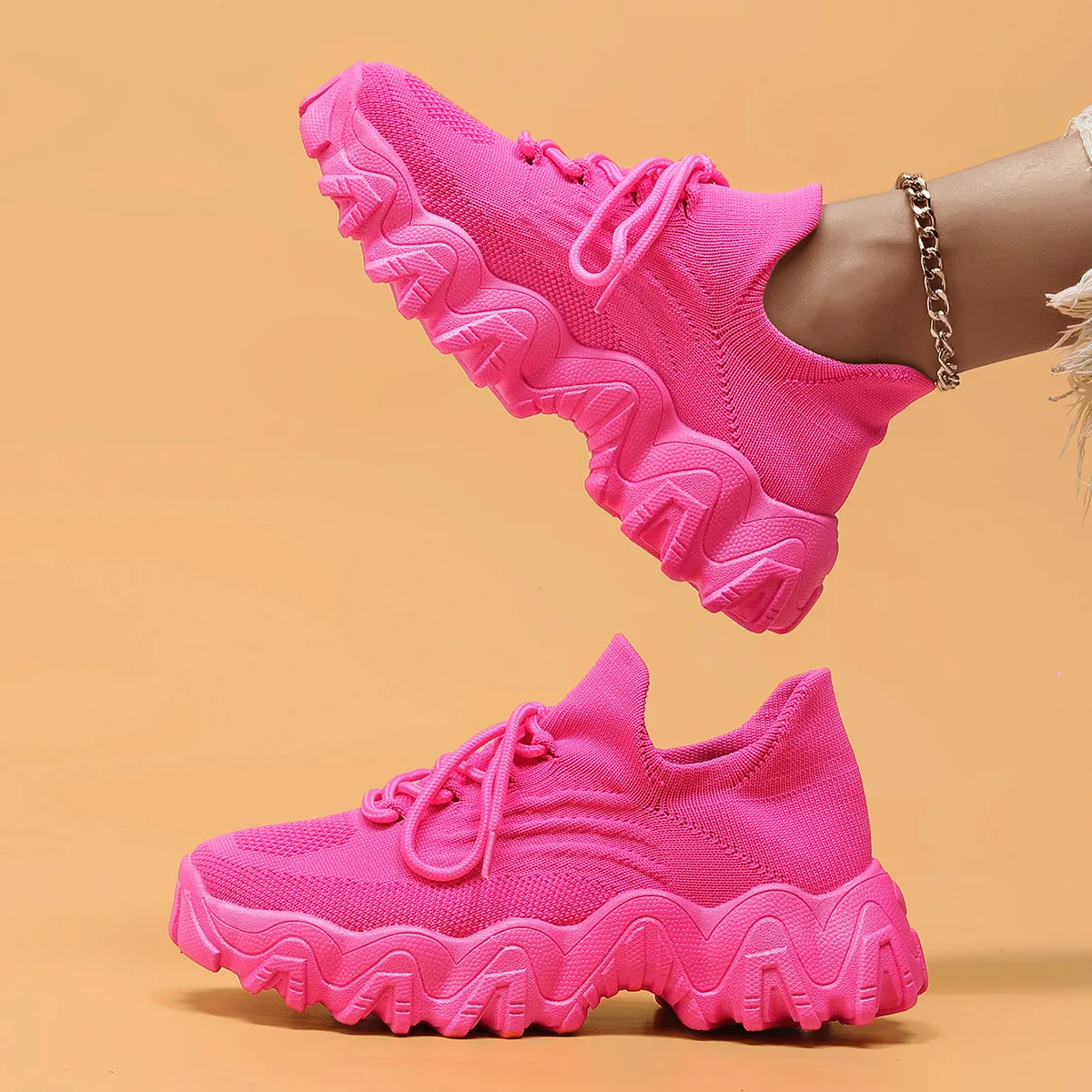 

Large Size Sports Women's Breathable Knitted Socks One Pedal Lazy Women Sneakers Casual Shoes