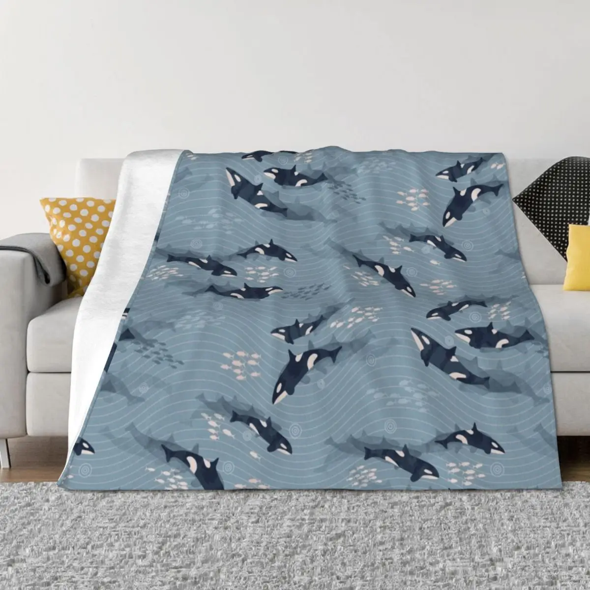 

Orca in Motion / blue-gray ocean pattern Throw Blanket Large Luxury Thicken Personalized Gift for winter Blankets