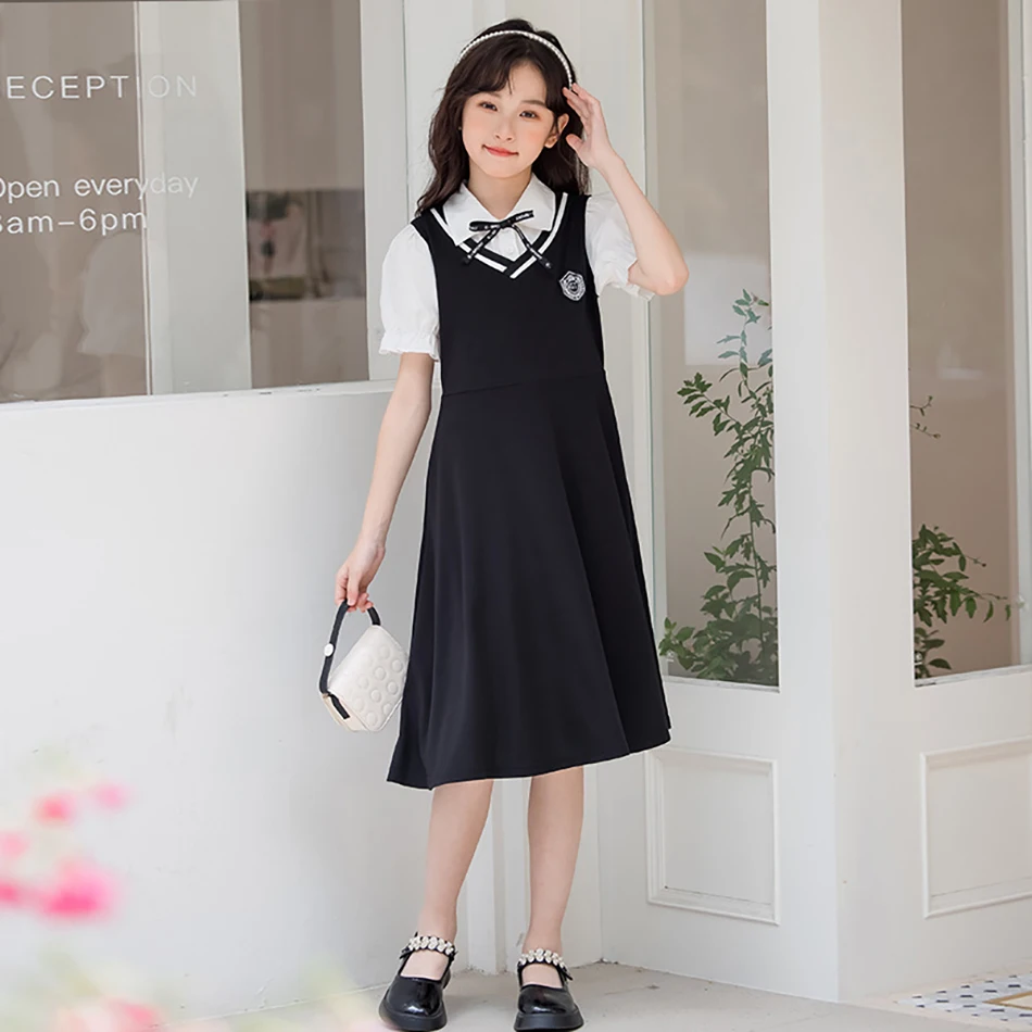 Adorable Girls Summer Fake Two Piece Shirt Collar Casual Dress Perfect School and Play Fun Design Comfortable and Style in Mind