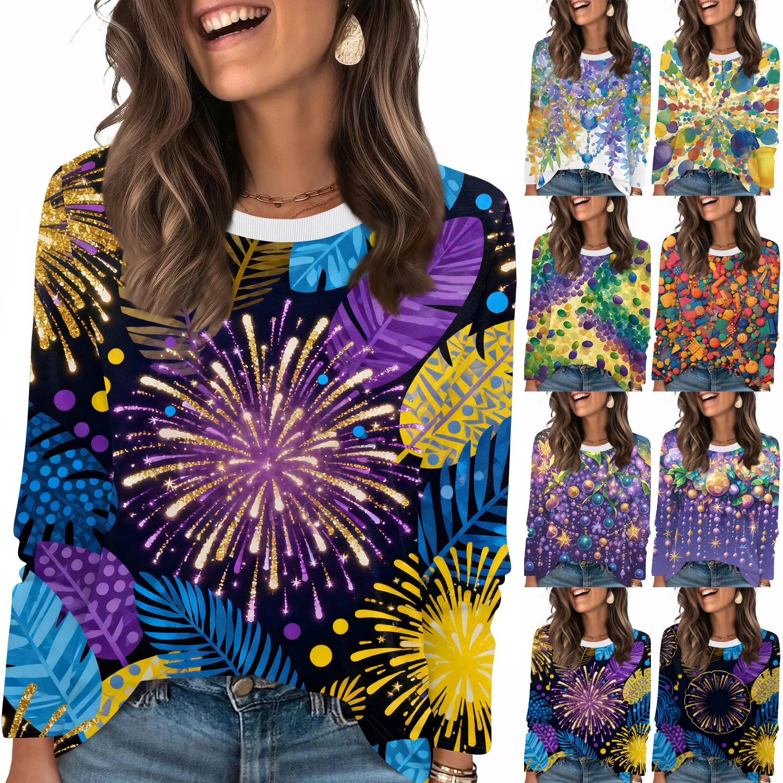 Camiseta de cuello redondo para mujer, jersey básico de talla grande, Tops de carnaval con estampado bonito, uniforme de enfermera holgado y cómodo informal