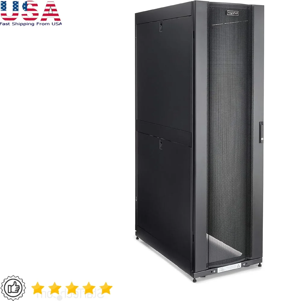 

42U Server Rack Cabinet 4-Post IT Equipment Storage Adjustable Depth Network Rack Vented Doors Lockable Shelves Mobility Casters