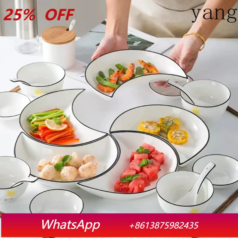 

5 Piece Reunion Ceramic Dinnerware Set Moon Shaped Hot Pot Plate Flexible Combination of Plates According to Food Consumption