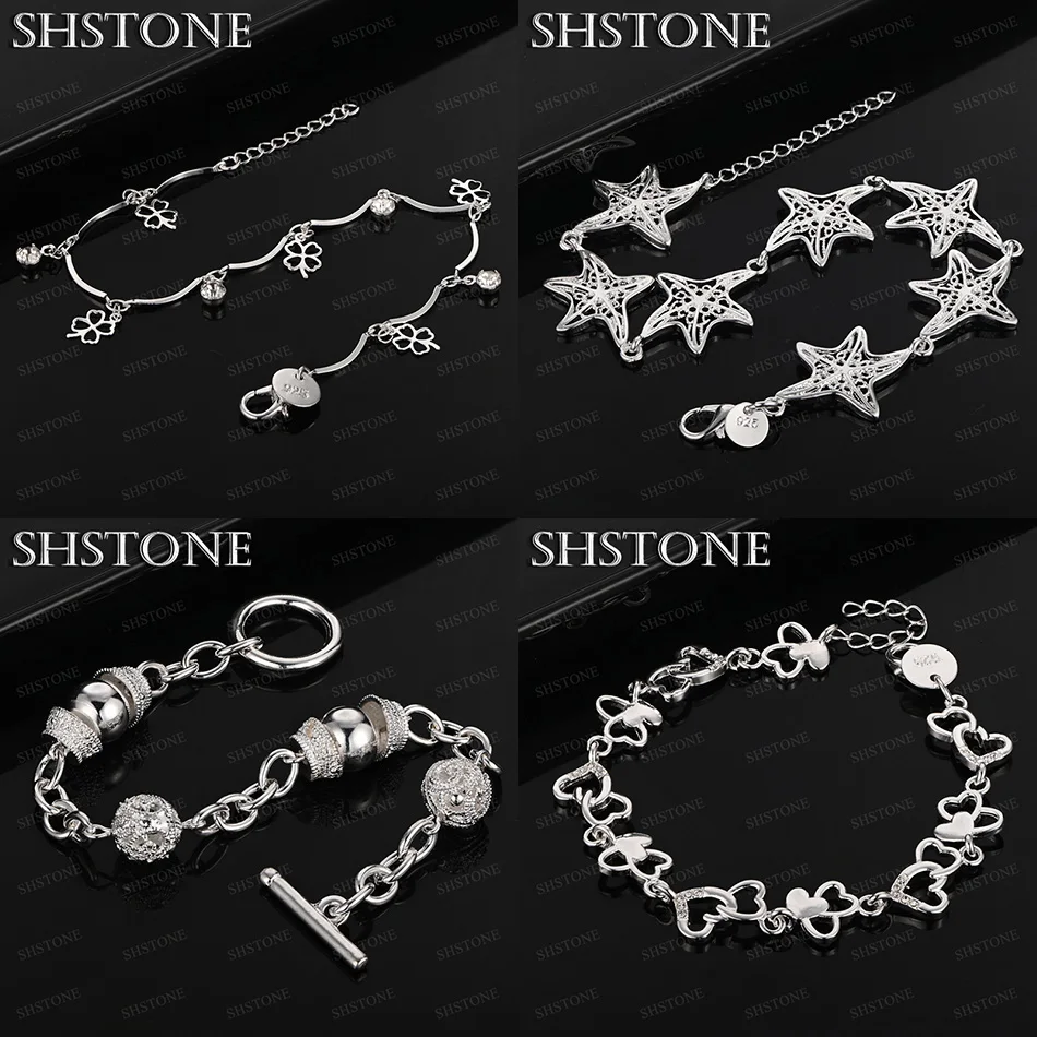 

Beautiful 925 Sterling Silver Heart Four-Leaf Clover Starfish Bead Bracelets Women Christmas Party Fashion Jewelry Accessories