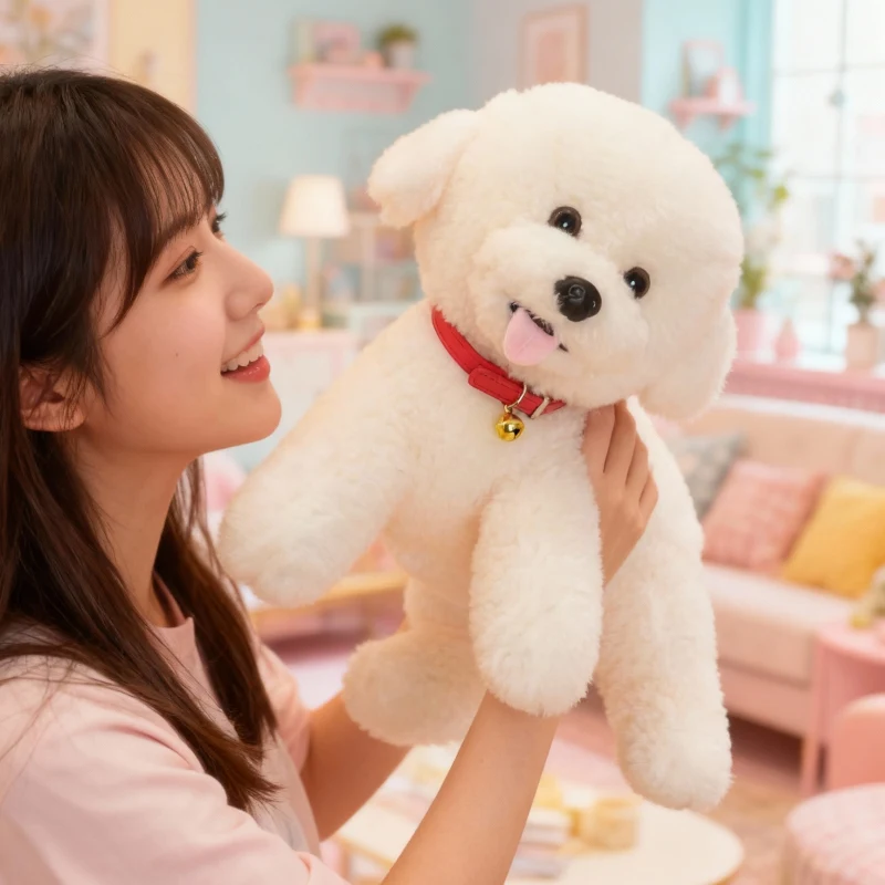 Adorabile capelli soffici bianco Bichon Frise peluche bambola morbido peluche cucciolo di peluche bambino placare cuscino per il sonno per la ragazza regalo