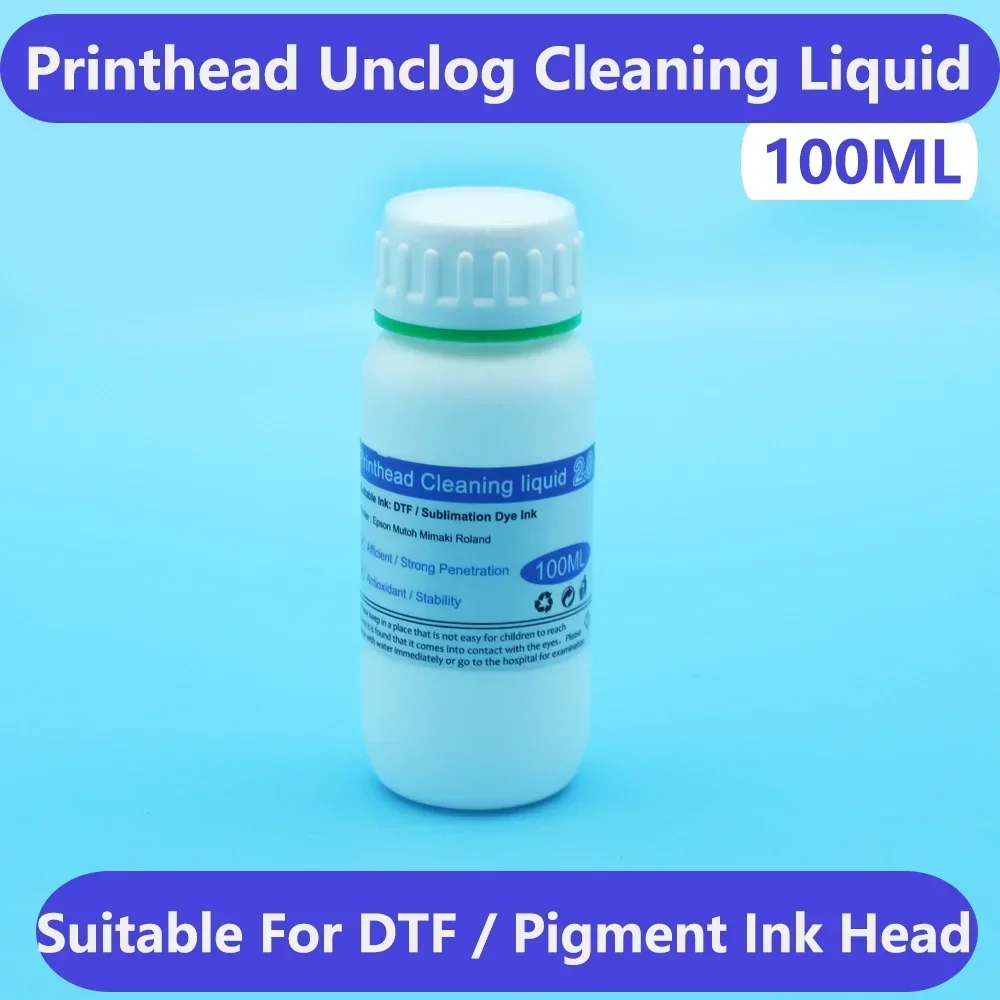 XP600 i3200 100ML Printhead Cleaning Liquid Cleaner Unblock DTF Sublimation Pigment Eco Solvent UV Ink Print Head Clean Unclog