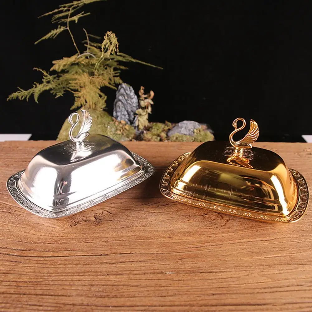 Golden/Silver Color Food Container Dustproof Food Tray with Lid Stainless Steel Butter Dish Box Serving Tray Hotel Supplies