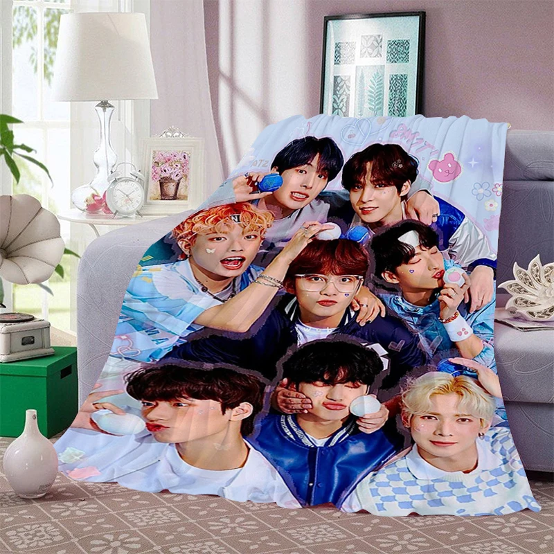 

Digital Print Kpop Nap Blanket Sofa Winter Warm King Size A-Ateezs Bed Fleece Camping Fluffy Soft Blankets Microfiber Bedding